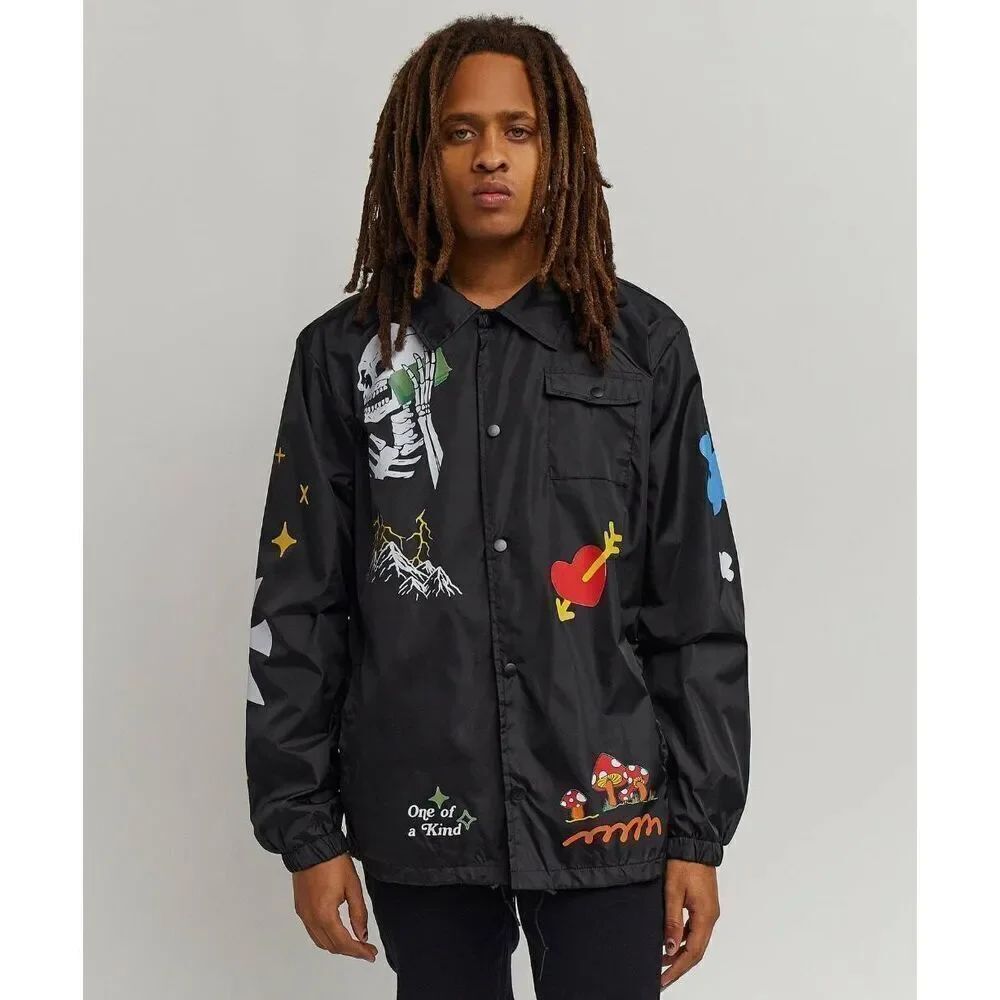 New XL Reason One of a Kind Coaches Jacket Snap Front with Pocket NWT